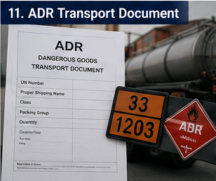 Přepravní doklad ADR pro nebezpečné zboží používaný při přepravě nebezpečných látek v Evropě