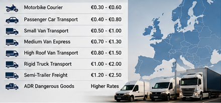 Evropské sazby dopravy na kilometr pro dodávky, nákladní vozidla a logistiku přeprav