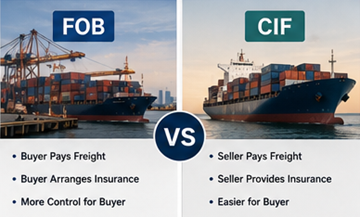 Vizuální srovnání odpovědností při FOB a CIF v mezinárodní logistice