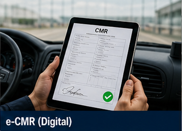 Řidič používá tablet k podpisu digitálního dokumentu CMR eCMR v logistickém systému