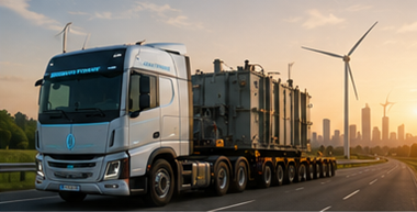 Moderní konvoj nadrozměrné přepravy představující budoucnost těžké logistiky