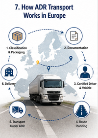 Proces evropské ADR logistiky s trasou přepravy nebezpečných věcí a postupy pro zajištění souladu