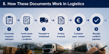 Logistický proces: nabídka, faktura, účtenka a platba v dopravní platformě
