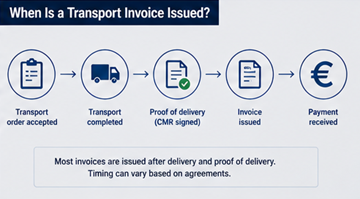 Logistický proces znázorňující dokončení dodání a workflow vystavení faktury