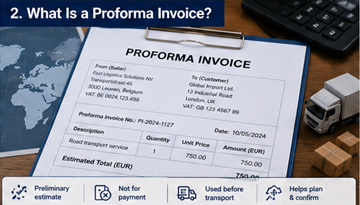 Příklad proforma faktury používané v logistice před potvrzením přepravy nebo zásilky
