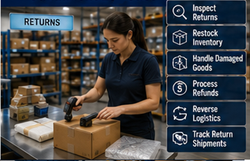 Sklad zpracovávající vrácené produkty ve fulfillment logistickém centru