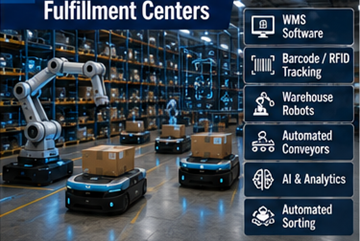 Automatizované fulfillment centrum využívající robotiku, skladový software a AI logistické systémy