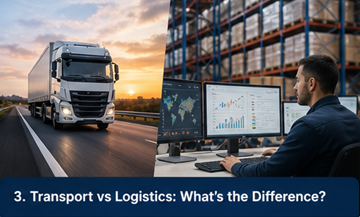 Srovnávací diagram znázorňující rozdíl mezi procesy dopravy a logistiky