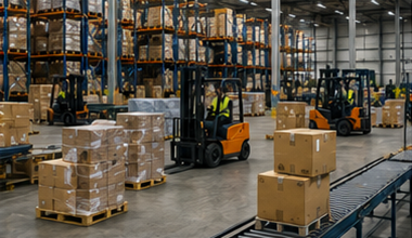 Skladování a sběrná logistika s tříděním palet, vysokozdvižnými vozíky, distribučními centry a manipulací s nákladem