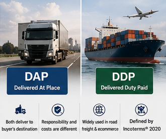 Operace mezinárodní přepravy a logistiky vysvětlující obchodní podmínky DDP a DAP
